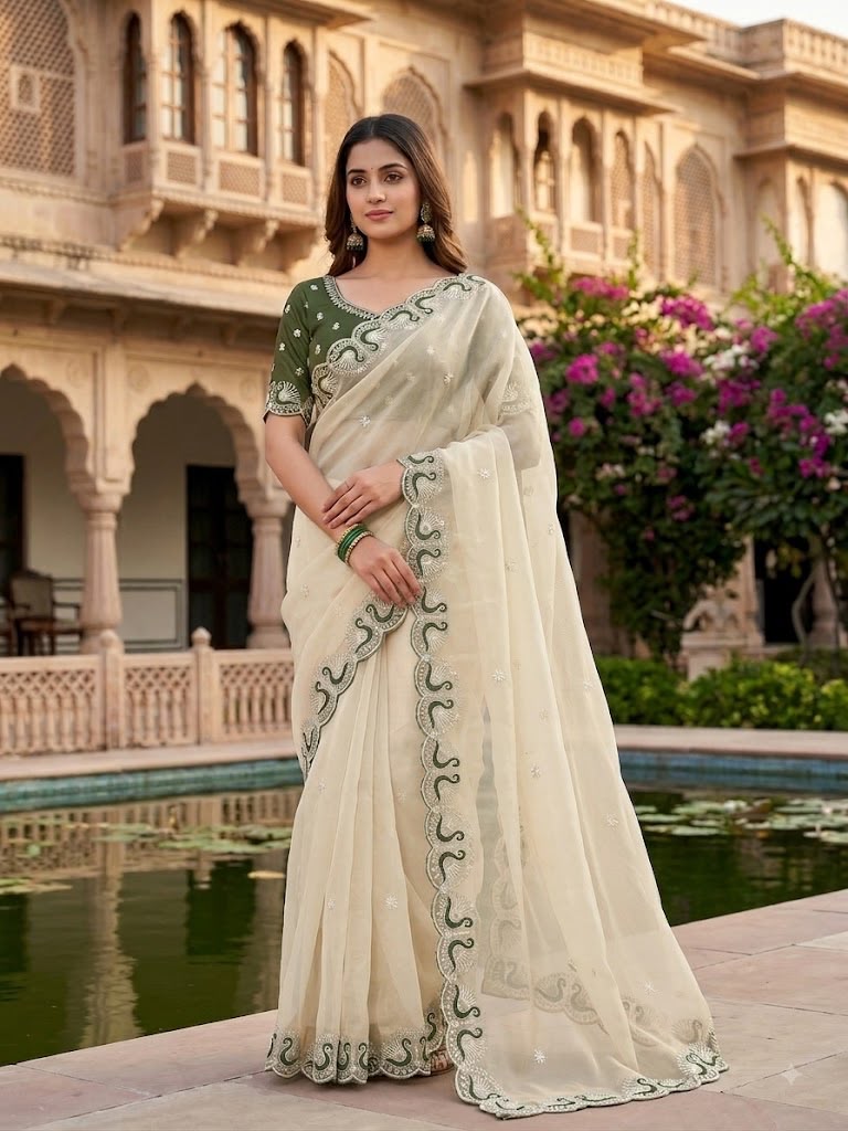 Peacock Star Georgette With Embroidery Work Saree